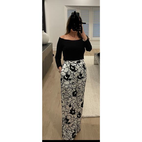 RONNY KOBO Black White Floral Printed Beachy Front Zip Button Fly Trouser Size 6 - Picture 14 of 14